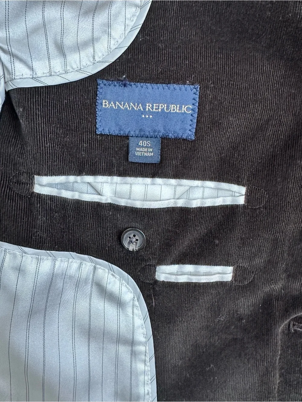 BANANA REPUBLIC Men’s Dark Brown Corduroy Blazer/Sport Coat Pin Stripe Lined 40S